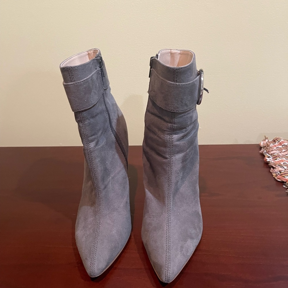 Gray faux swede boots, size 8.
